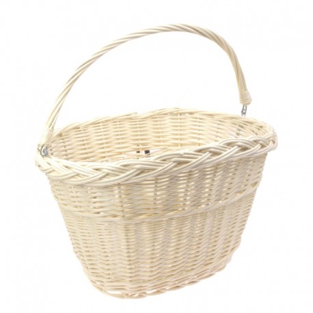 koš na řidítka proutěný, oválný, s háky, 40 x 34 cm, bílý